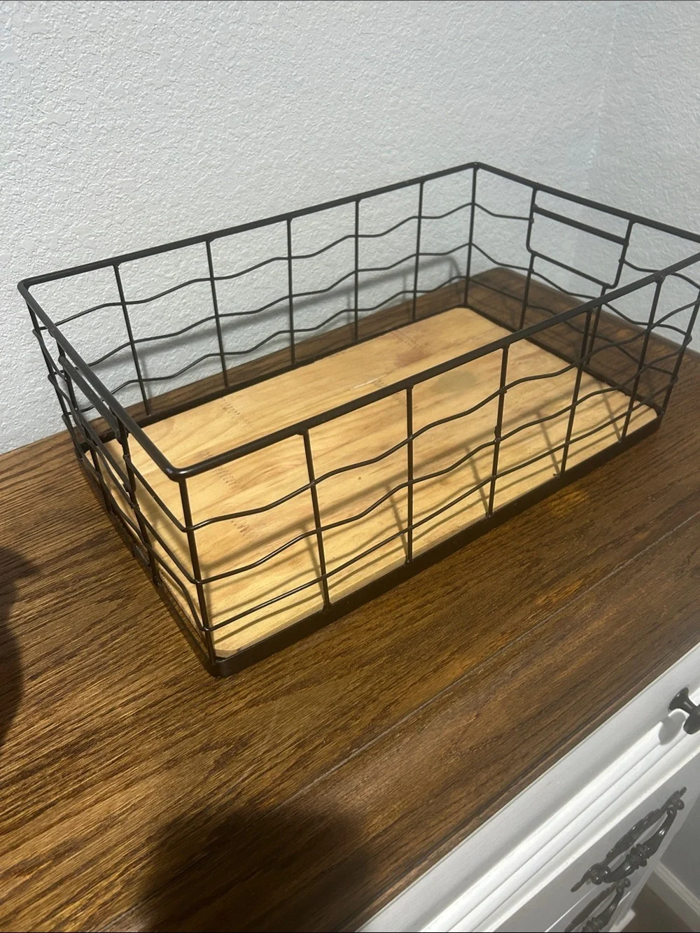 Metal Wire and Wood Storage Basket - Brown/Black